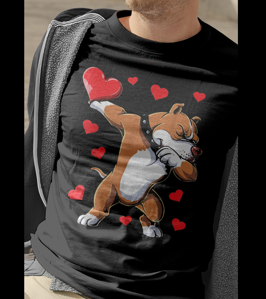 Valentines Day Dabbing Pit Bull With Hearts T-Shirt