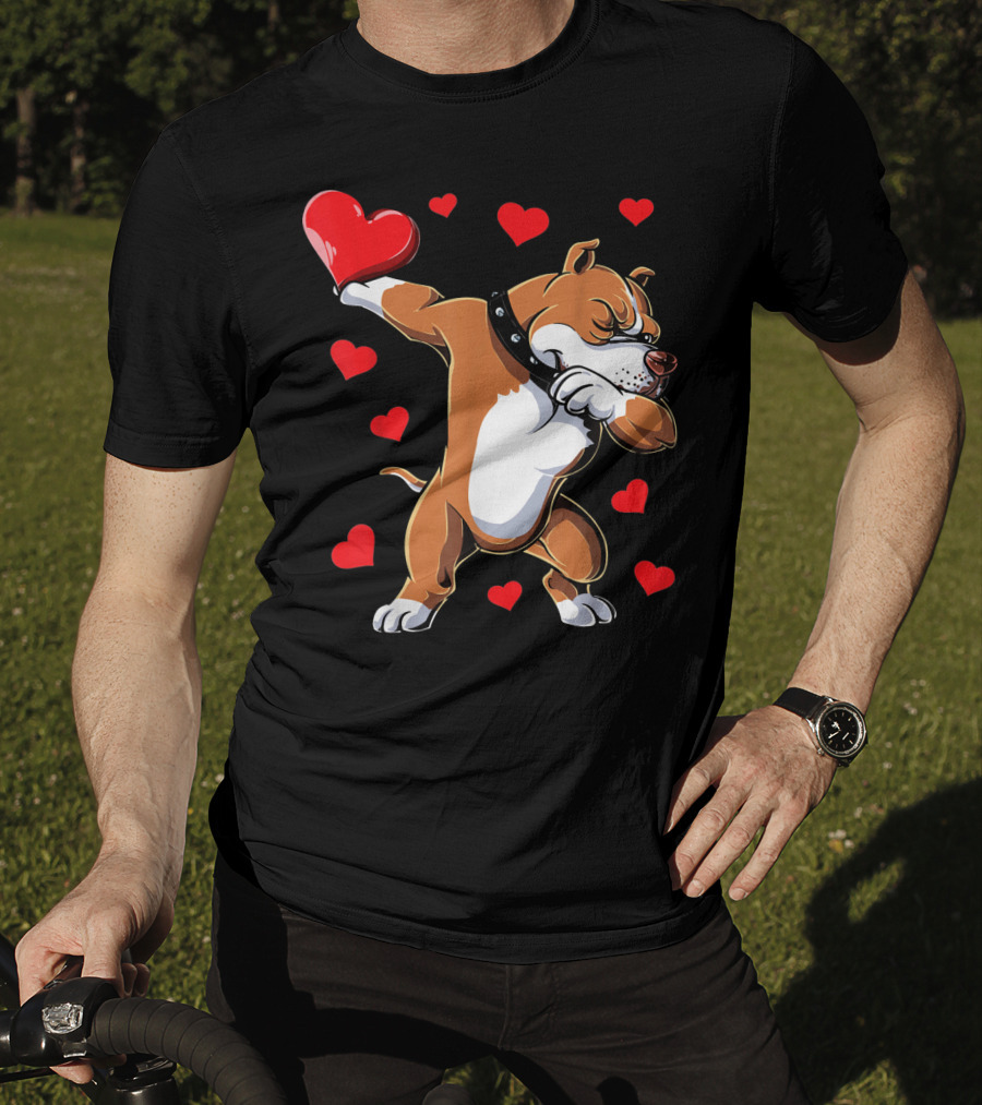 Valentines Day Dabbing Pit Bull With Hearts T-Shirt
