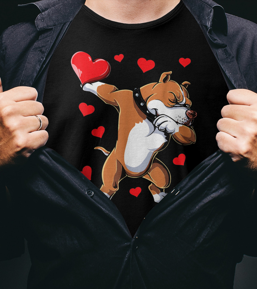 Valentines Day Dabbing Pit Bull With Hearts T-Shirt