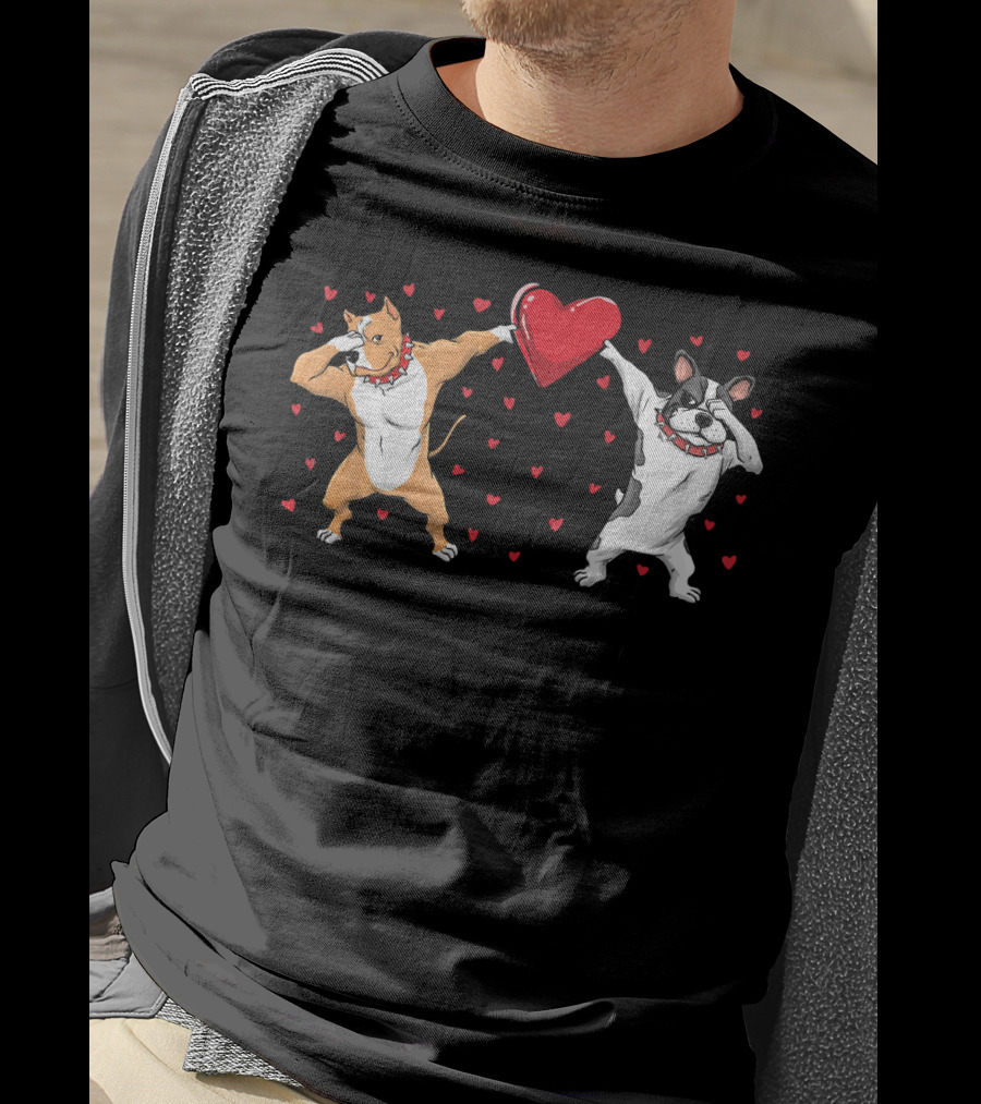 Pitbull Bulldog Dabbing With Heart Valentines T-Shirt