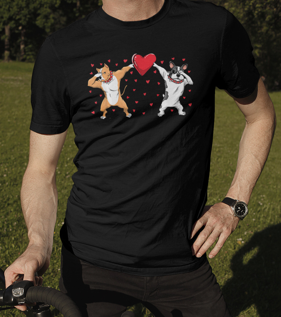 Pitbull Bulldog Dabbing With Heart Valentines T-Shirt