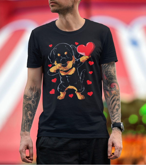 Premium T-Shirt: Dabbing Rottweiler Heart Valentine with Red Hearts T-Shirt Dabbing Rottweiler Heart Valentine with Red Hearts T-Shirt