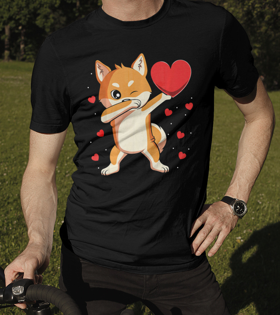 Dabbing Shiba Inu Holding Heart Valentine’s Day Dog With Hearts T-Shirt