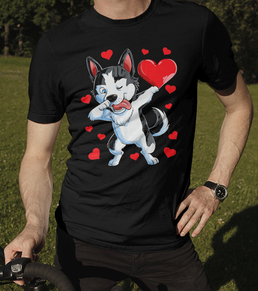 Siberian Husky Dabbing Valentine Heart Fun T-Shirt