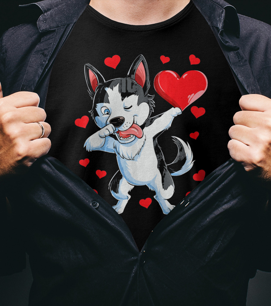 Siberian Husky Dabbing Valentine Heart Fun T-Shirt