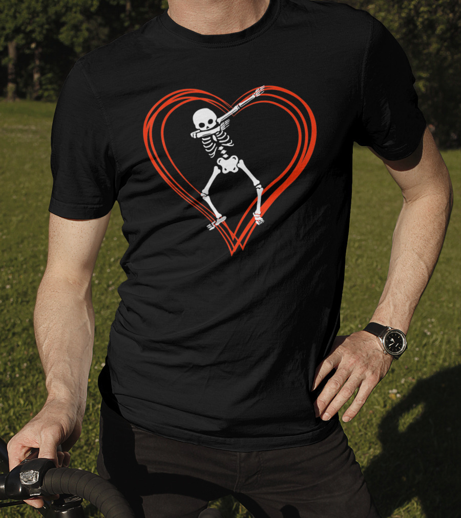 Dabbing Skeleton Dab Skull Heart Valentine Day T-Shirt