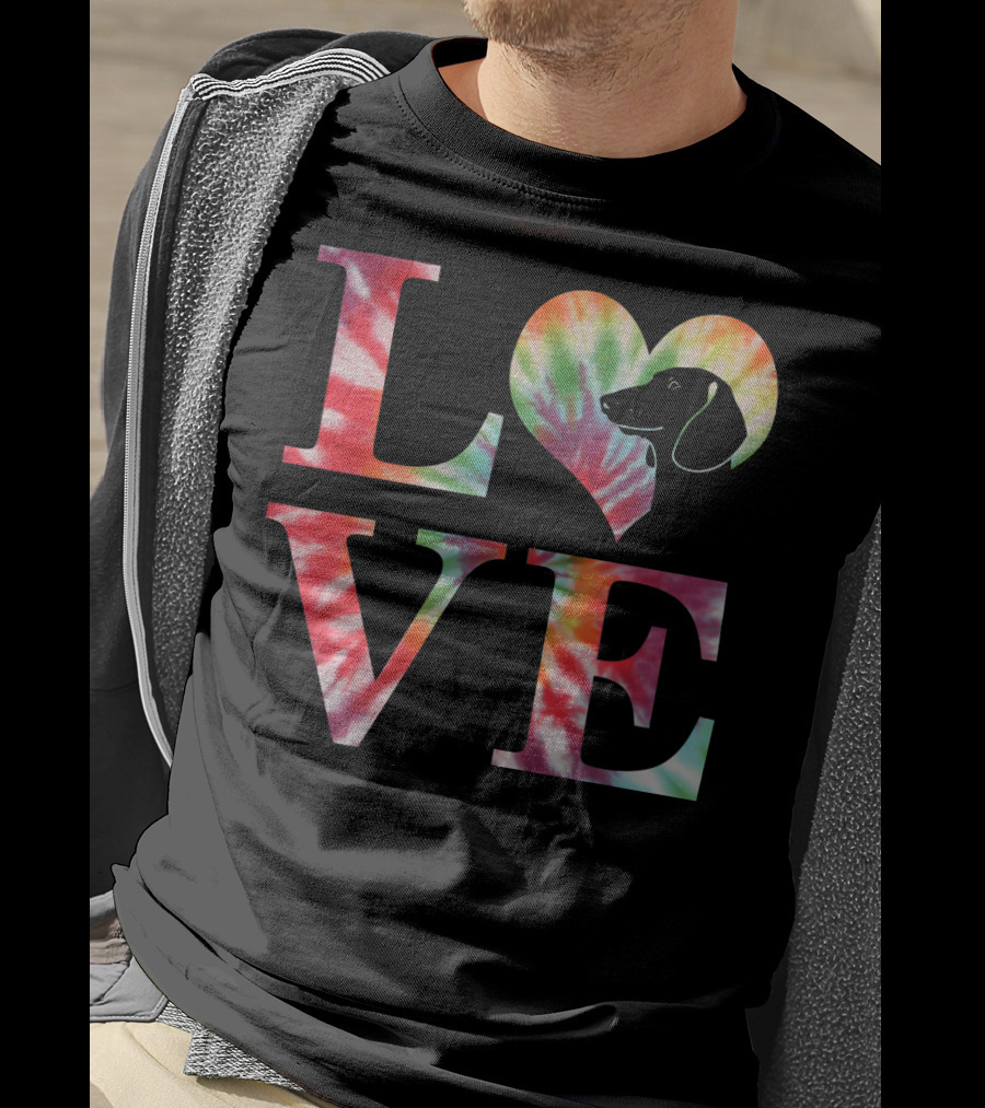Dachshund Dog Love Tie Dye Valentines T-Shirt