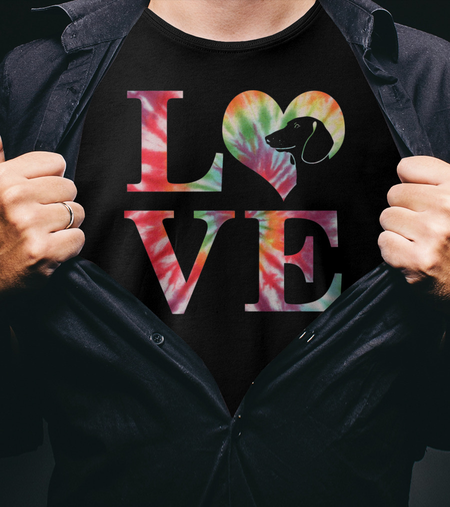 Dachshund Dog Love Tie Dye Valentines T-Shirt