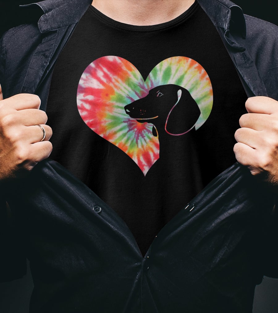 Dachshund Dog Heart Tie Dye Valentines T-Shirt