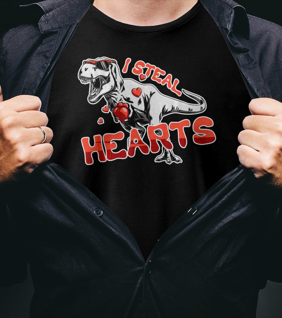 Dinosaur I Steal Hearts Valentine T-Shirt