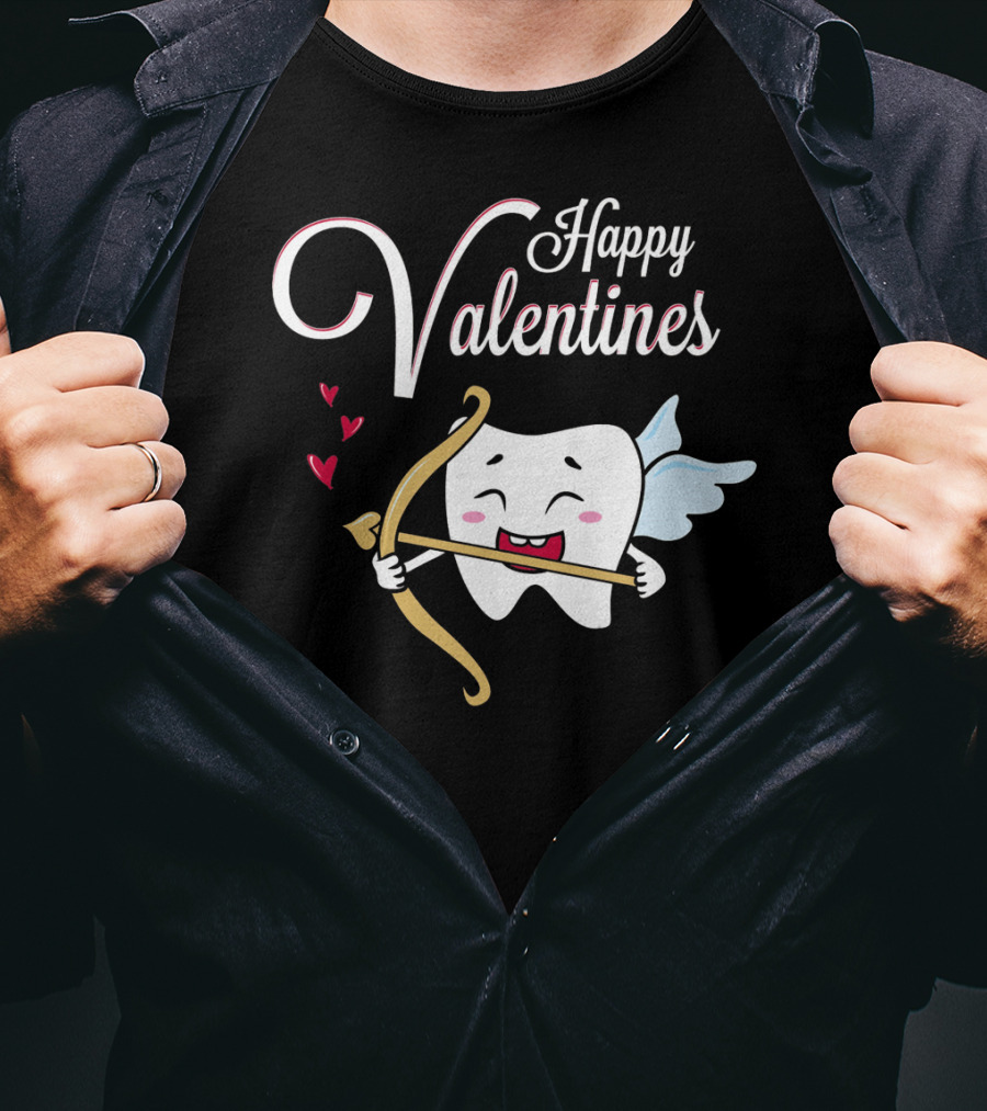 Happy Valentines Dental Hygienist Dentist Tooth Cupid T-Shirt