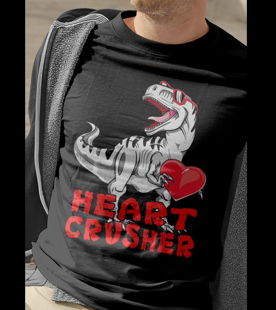 Dinosaur Valentines Day Heart Crusher T-Shirt