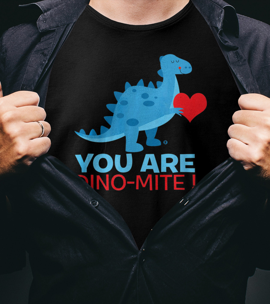 You Are Dino-Mite Blue Dinosaur Holding Heart T-Shirt