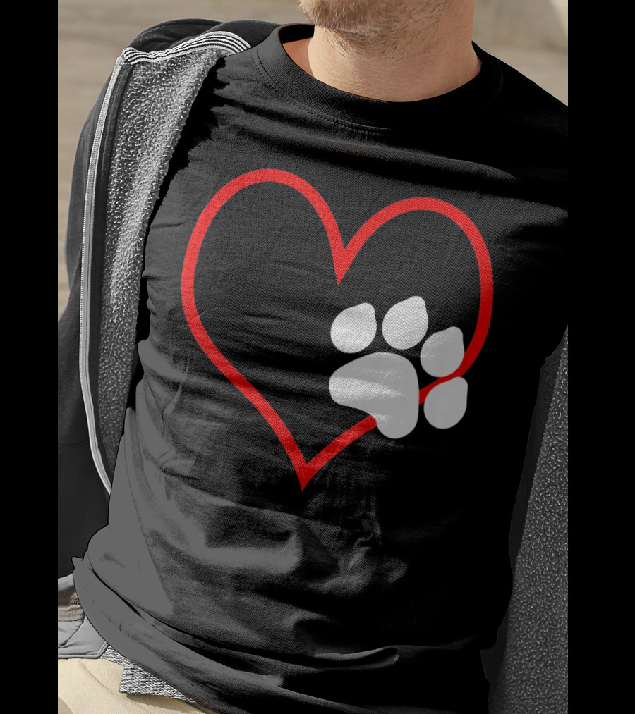 Dog And Cat Owner Valentine's Day Heart With Paw Prints T-Shirt
