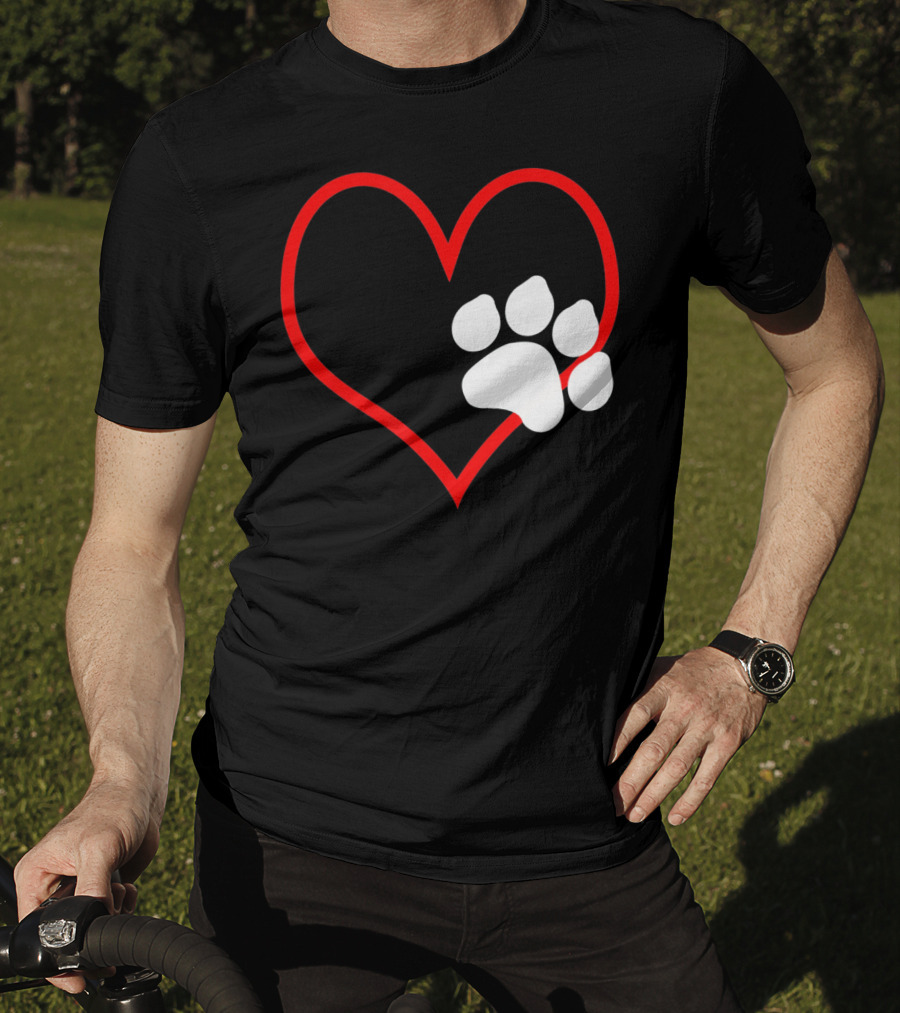 Dog And Cat Owner Valentine's Day Heart With Paw Prints T-Shirt
