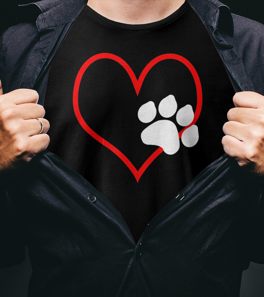 Dog And Cat Owner Valentine's Day Heart With Paw Prints T-Shirt
