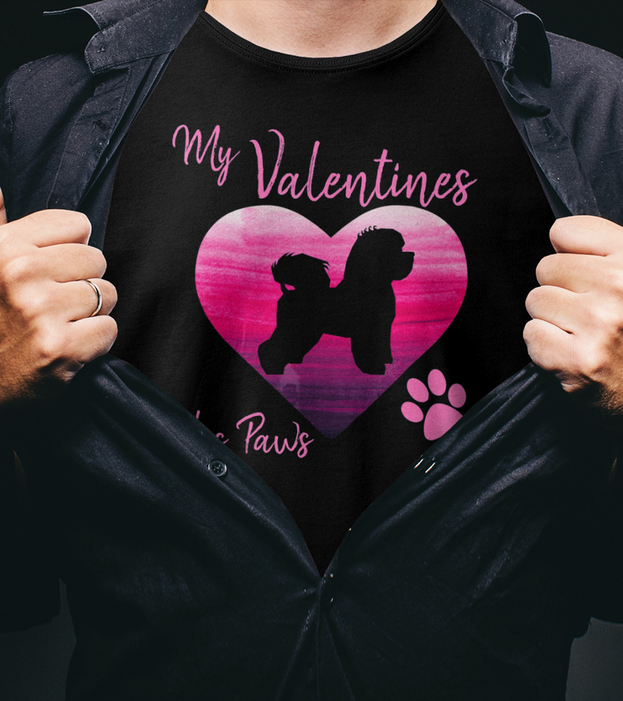 My Valentines Has Paws Bichon Frise Heart And Pawprint T-Shirt