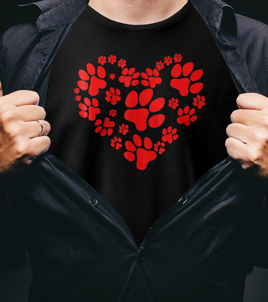 Dog Paw Heart Valentine Love Paws T-Shirt