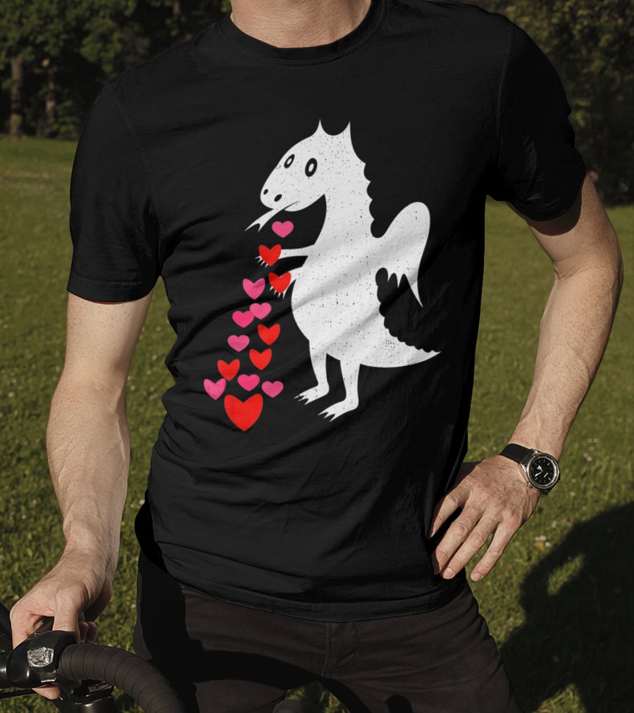 Dragon Spitting Love Hearts Anti Valentine's Day T-Shirt