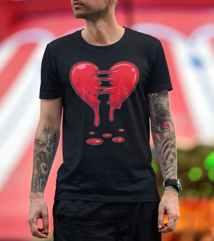 Dripping Broken Heart Halloween Valentin Red Graffiti T-Shirt