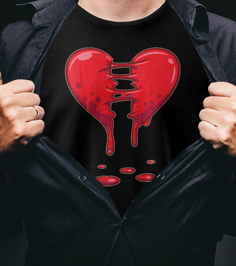 Dripping Broken Heart Halloween Valentin Red Graffiti T-Shirt