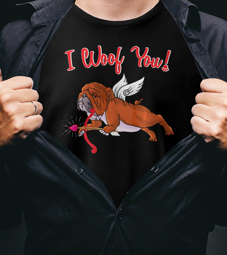 I Woof You English Bulldog Cupid With Arrow T-Shirt