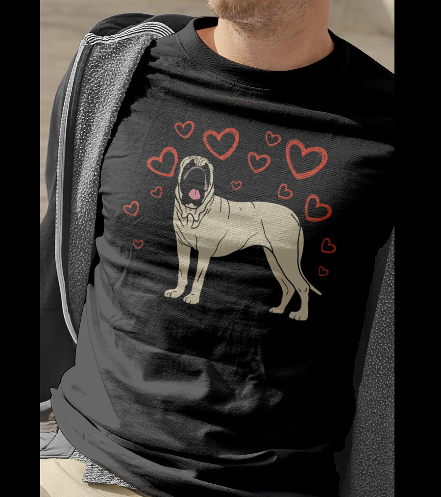 English Mastiff Surrounded By Hearts My Valentine LS T-Shirt