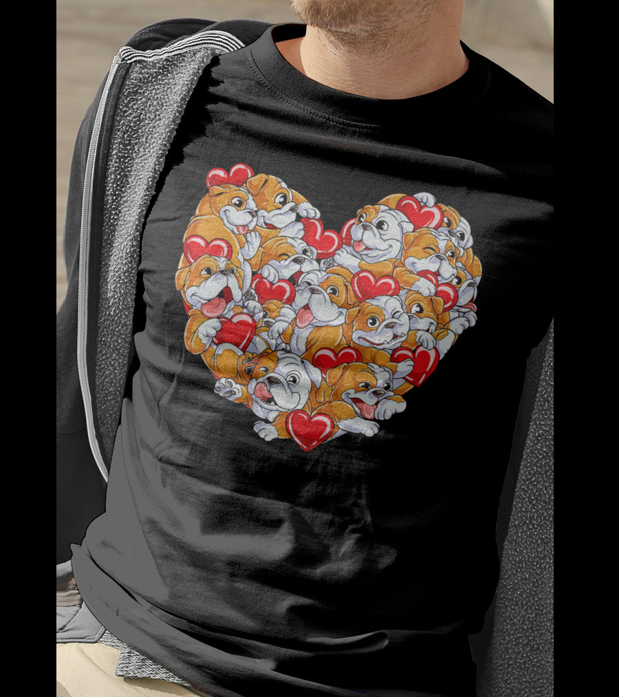 English Bulldog Heart Valentines Day T-Shirt