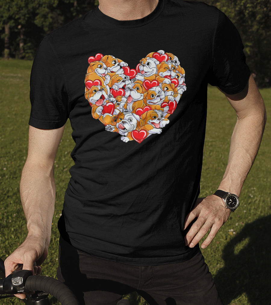 English Bulldog Heart Valentines Day T-Shirt
