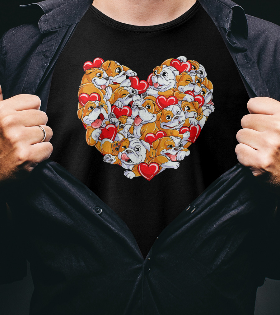 English Bulldog Heart Valentines Day T-Shirt