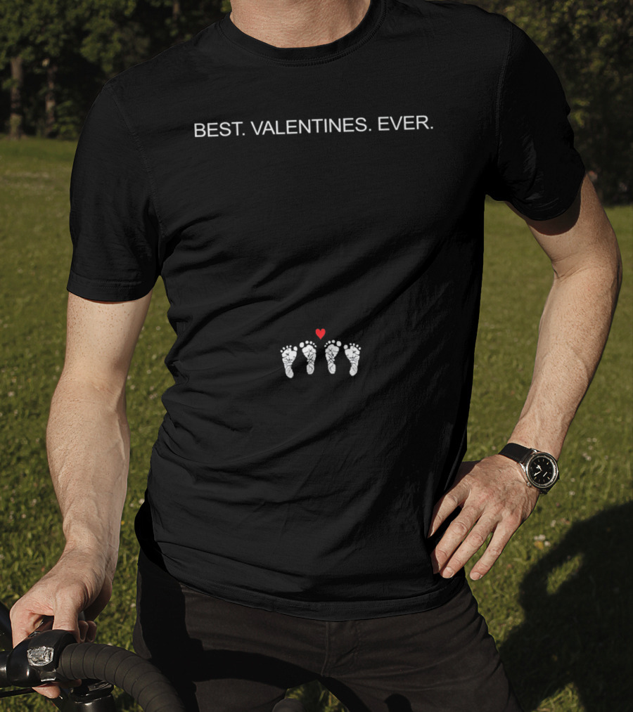 BEST VALENTINES EVER Expecting Mom Twin Baby Feet Heart T-Shirt