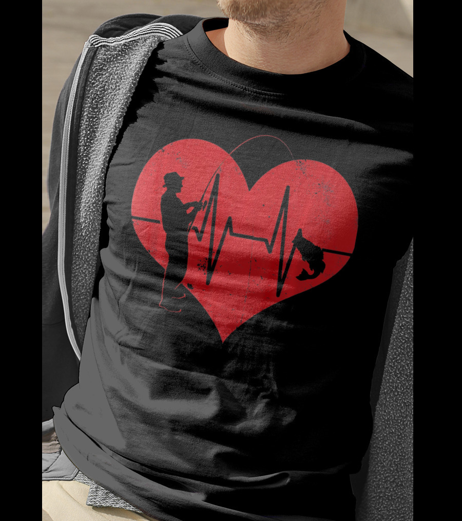 Fishing Heartbeat Valentines Day Heart Fisherman T-Shirt