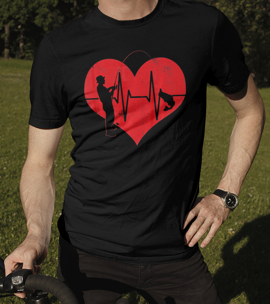 Fishing Heartbeat Valentines Day Heart Fisherman T-Shirt