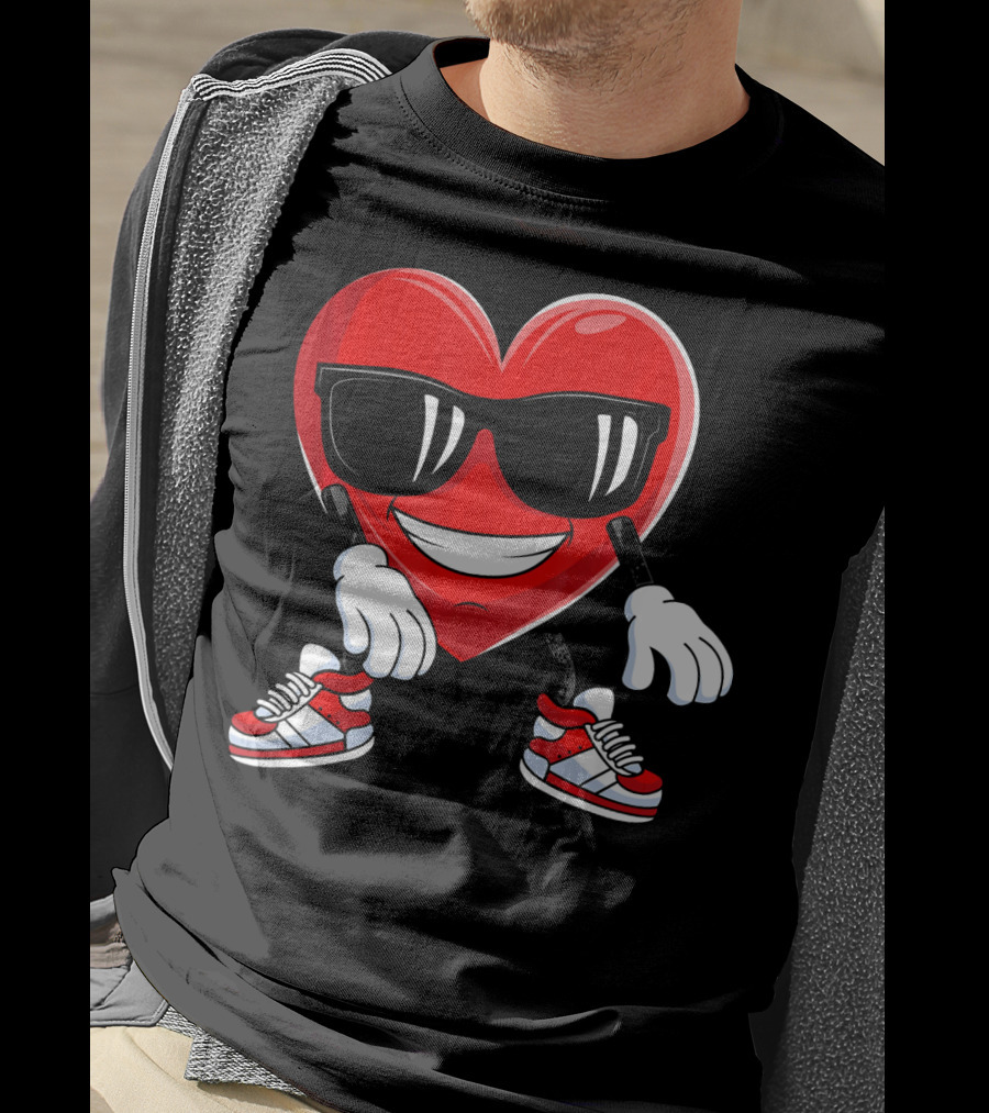 Floss Dance Heart Valentines Day Sunglasses Red Sneakers T-Shirt