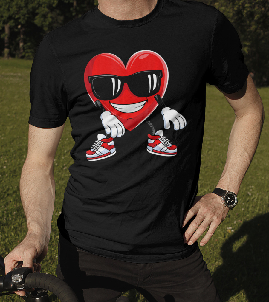 Floss Dance Heart Valentines Day Sunglasses Red Sneakers T-Shirt