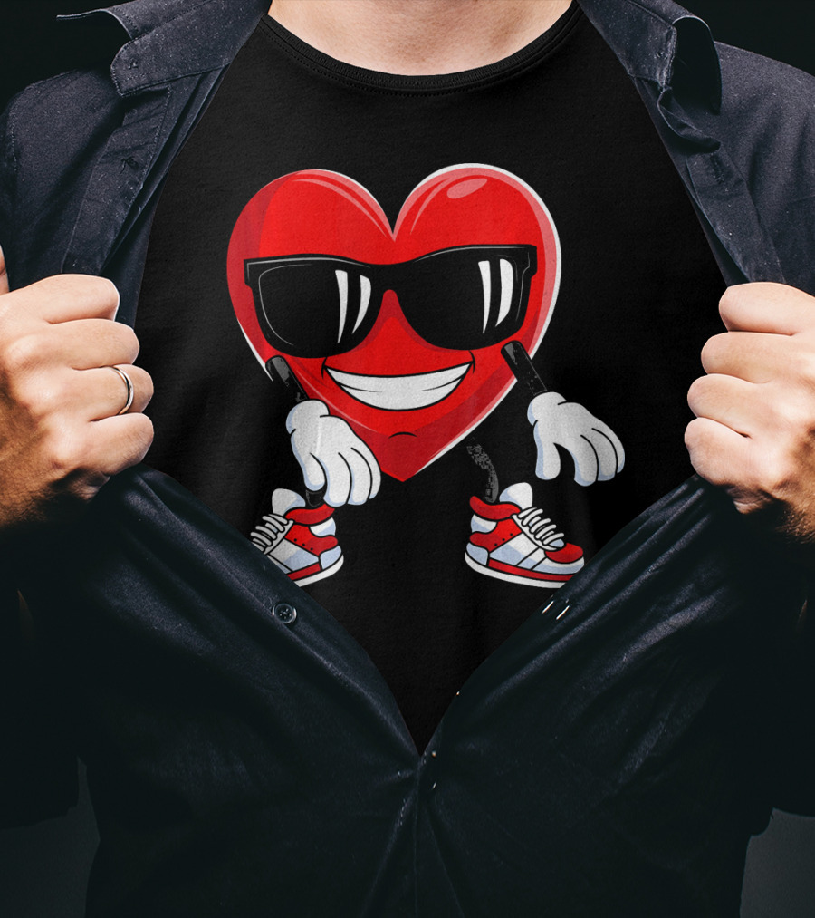 Floss Dance Heart Valentines Day Sunglasses Red Sneakers T-Shirt
