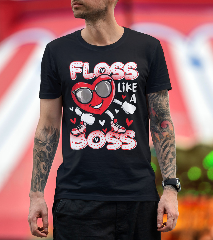 Floss Like A Boss Dancing Heart Sunglasses Valentines Fun T-Shirt