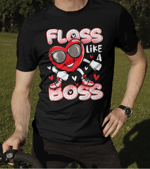 Floss Like A Boss Dancing Heart Sunglasses Valentines Fun T-Shirt