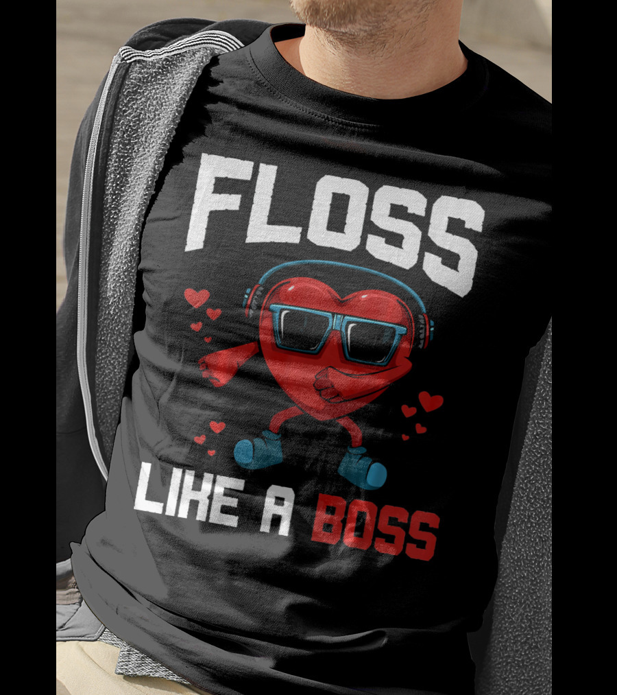 Floss Like A Boss Heart Sunglasses Headphones Valentine's Day T-Shirt