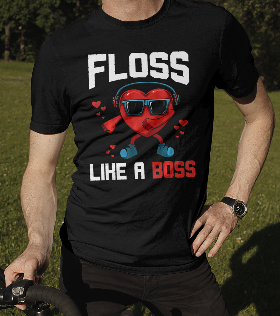 Floss Like A Boss Heart Sunglasses Headphones Valentine's Day T-Shirt