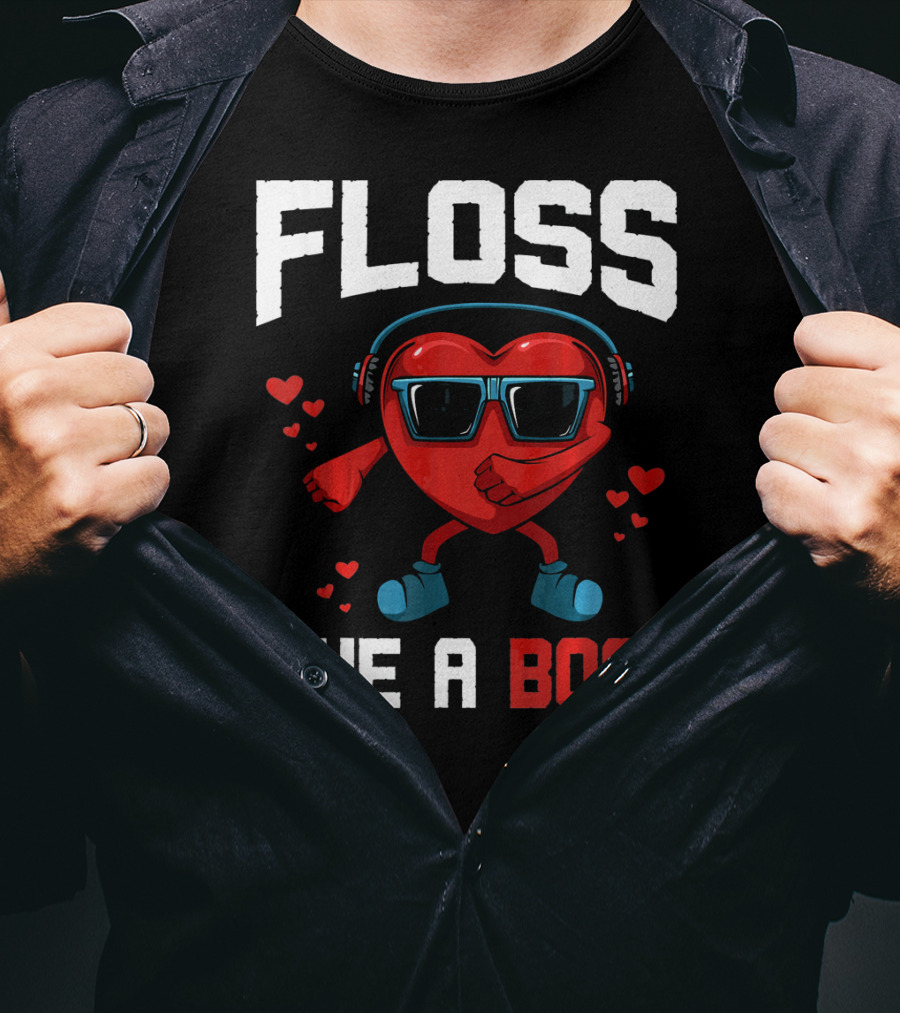 Floss Like A Boss Heart Sunglasses Headphones Valentine's Day T-Shirt