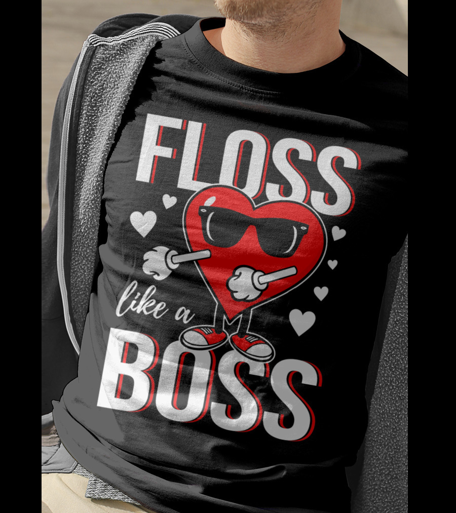 Floss Like A Boss Valentines Heart With Sunglasses T-Shirt