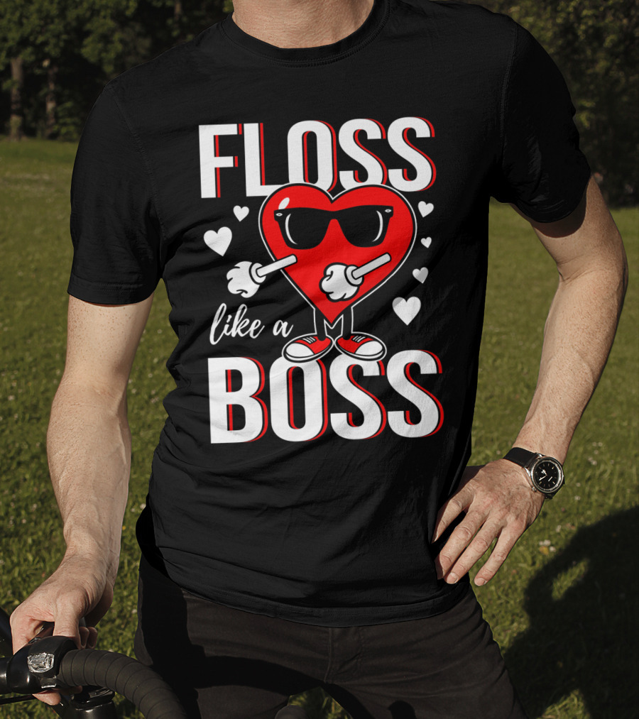 Floss Like A Boss Valentines Heart With Sunglasses T-Shirt