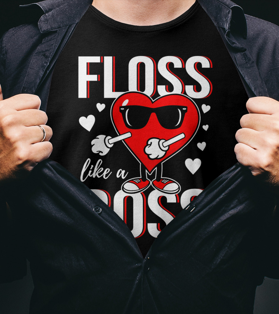 Floss Like A Boss Valentines Heart With Sunglasses T-Shirt
