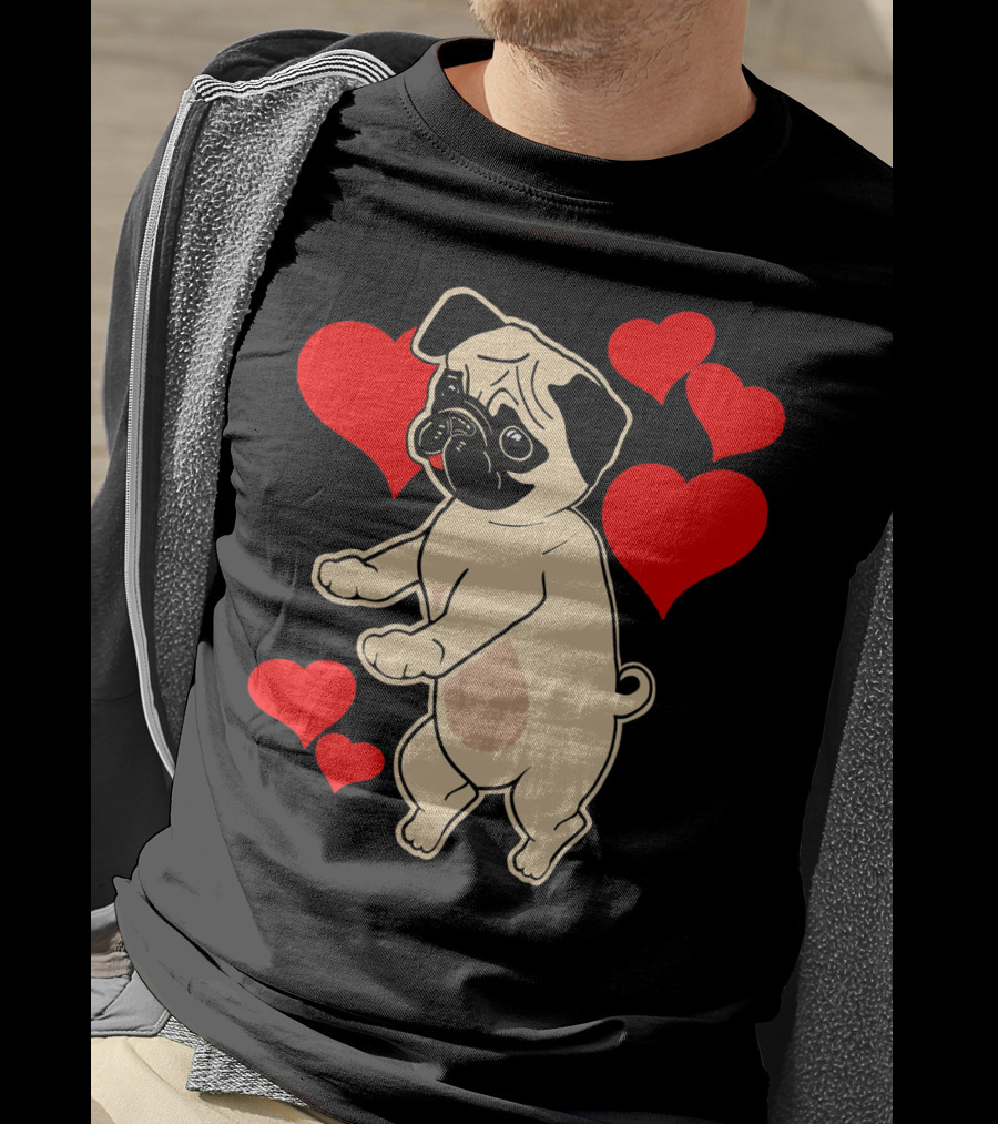 Pug Dancing With Hearts Valentine's Day T-Shirt
