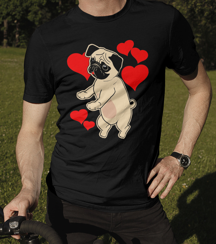 Pug Dancing With Hearts Valentine's Day T-Shirt