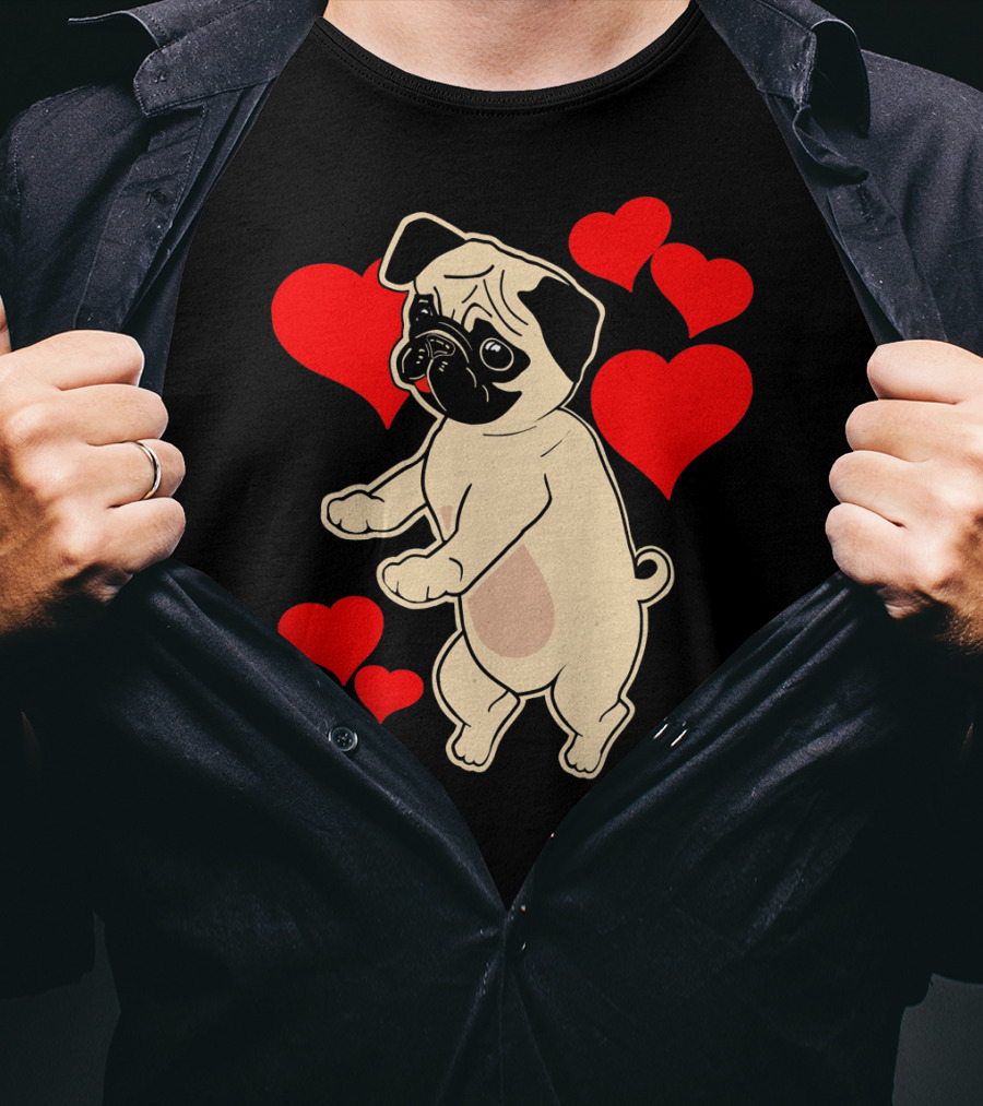 Pug Dancing With Hearts Valentine's Day T-Shirt