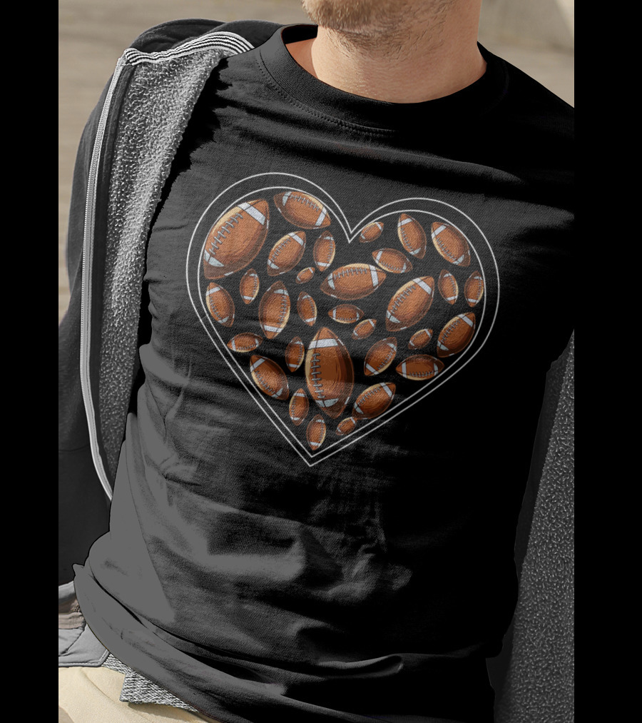 Heart Filled With Football Balls Sports Football Play T-Shirt