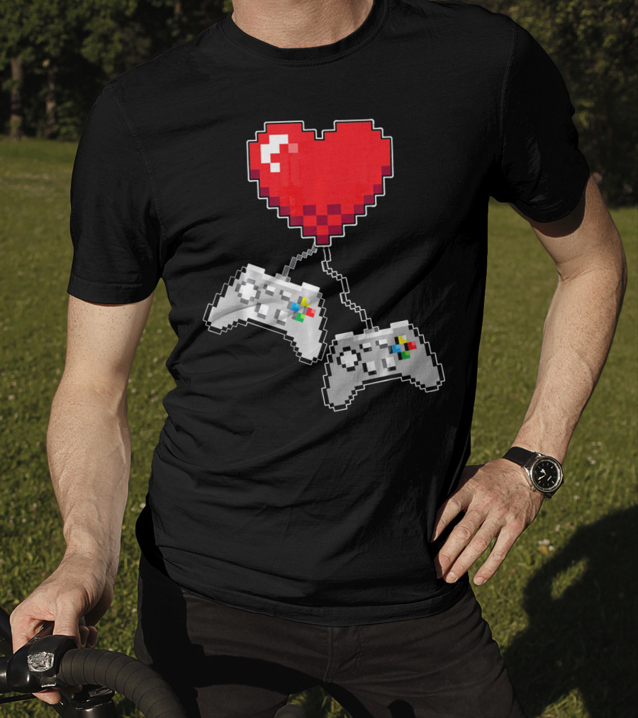 Pixel Heart Gaming Valentine Dual Controller Fun T-Shirt