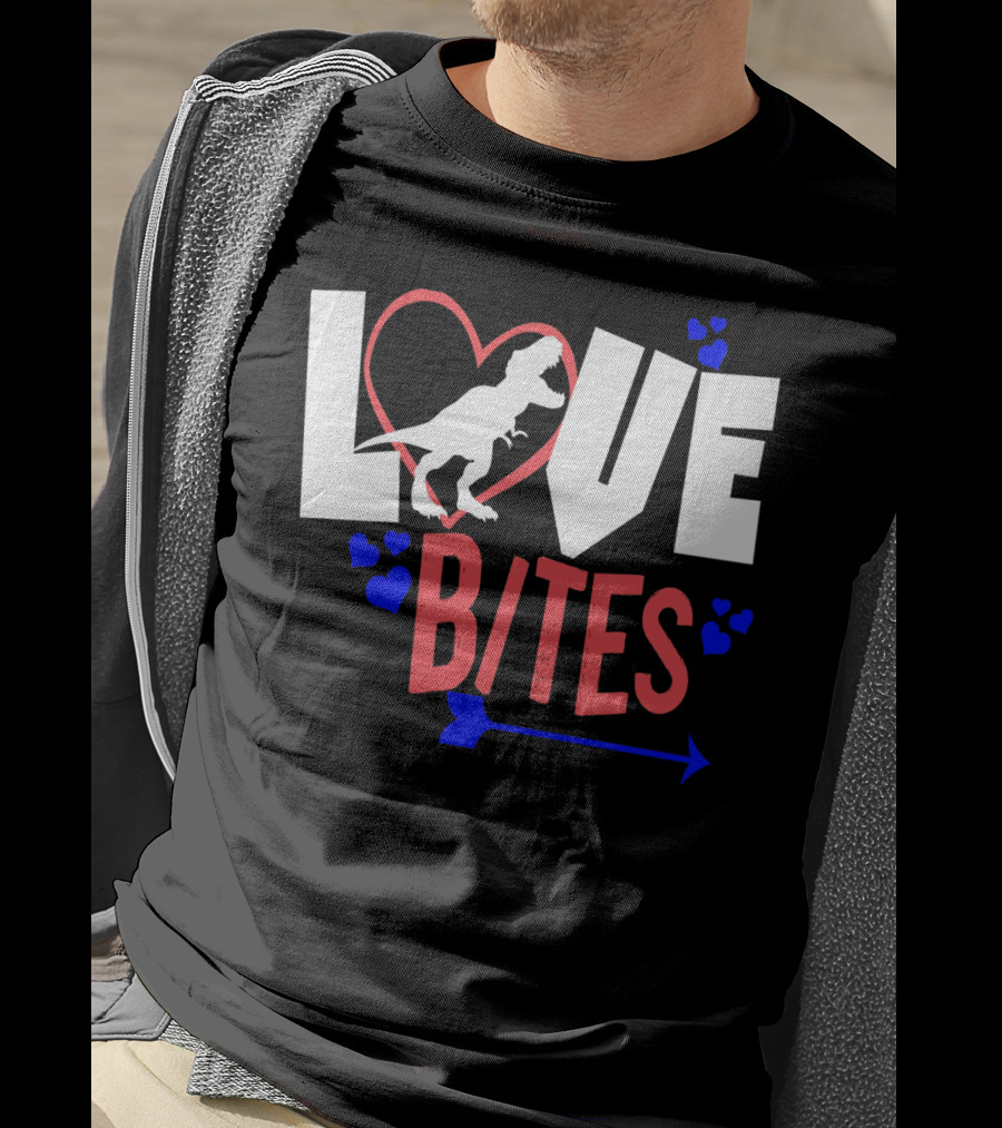 Love Bites Funny Anti Valentine Day Kids Dino T-Shirt